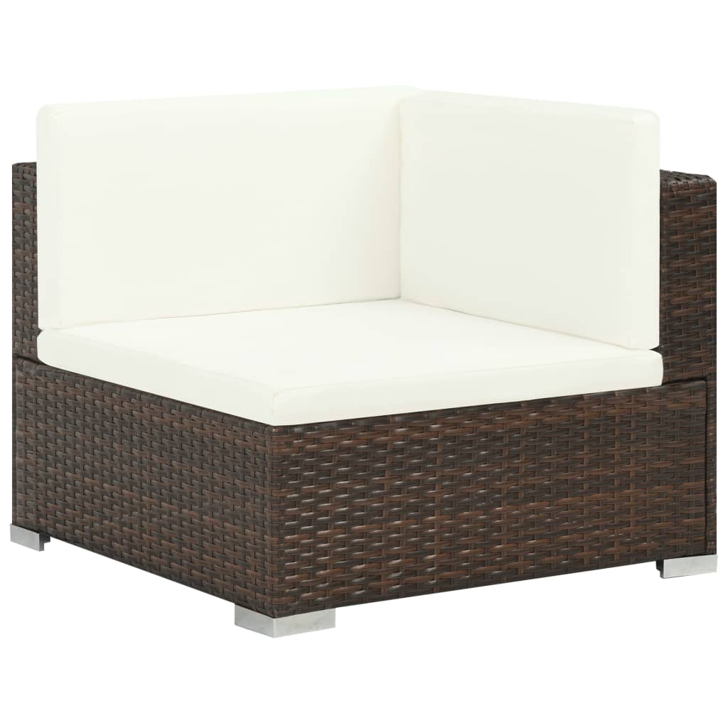 8 Pcs conjunto lounge jardim c/ almofadões vime PE castanho