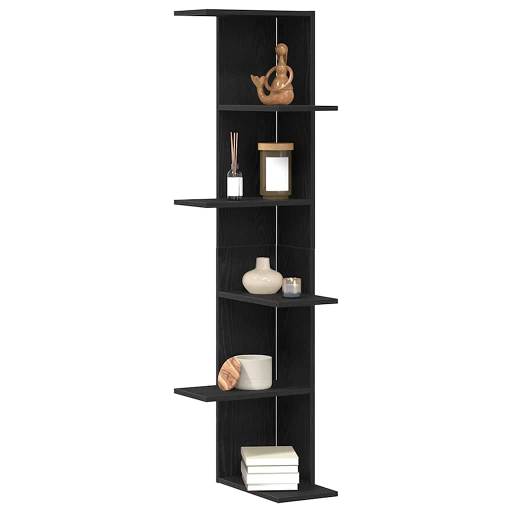 Estante de canto de parede carvalho preto 36.5 x 36.5 x 140 cm