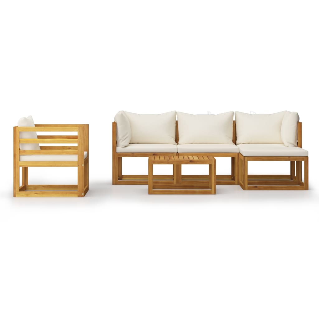 6 Pcs conjunto lounge jardim c/ almofadões acácia maciça creme