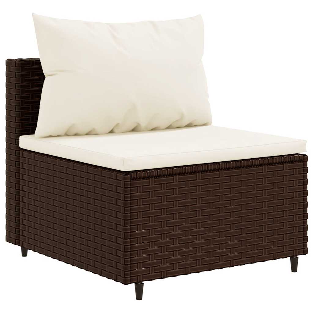 5 Pcs conjunto lounge jardim c/ almofadões vime PE castanho