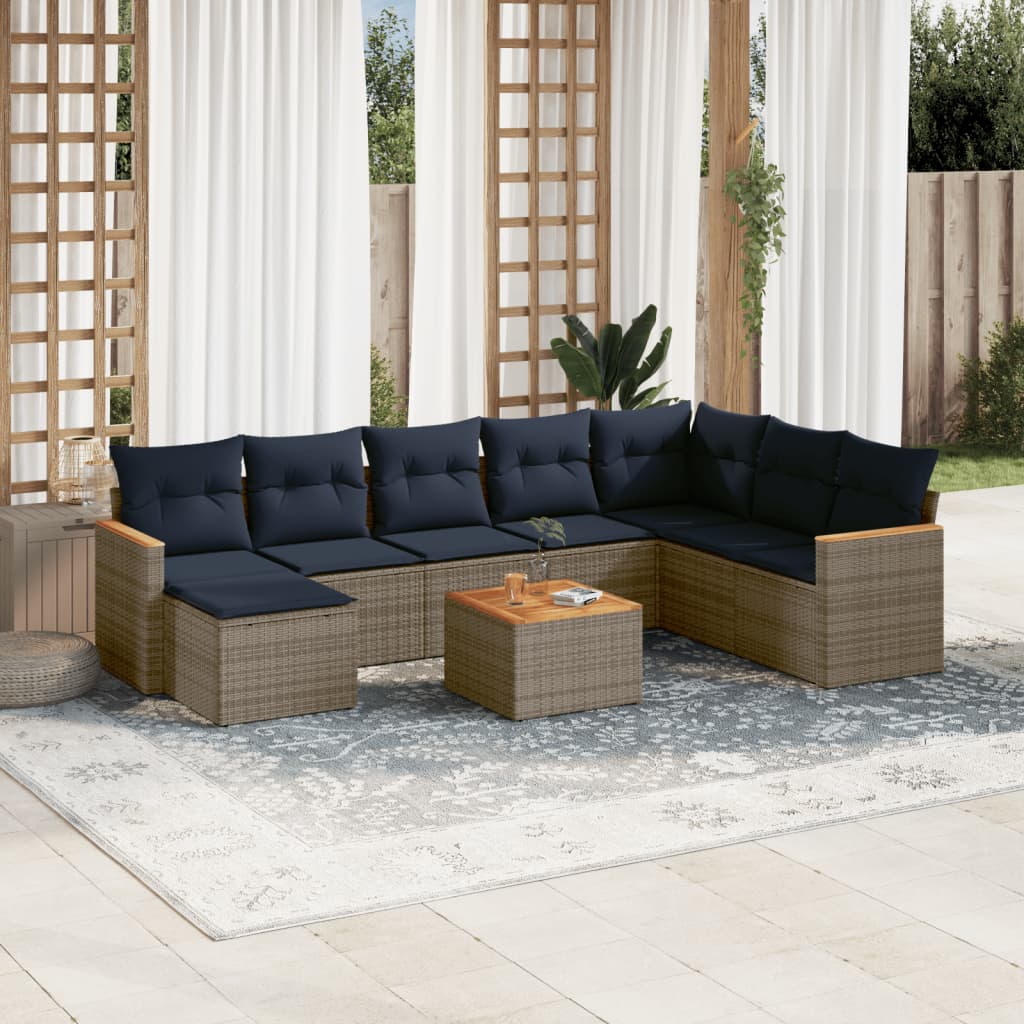 Conjunto de sofá de jardim de 9 peças com almofadas em rattan sintético cinza