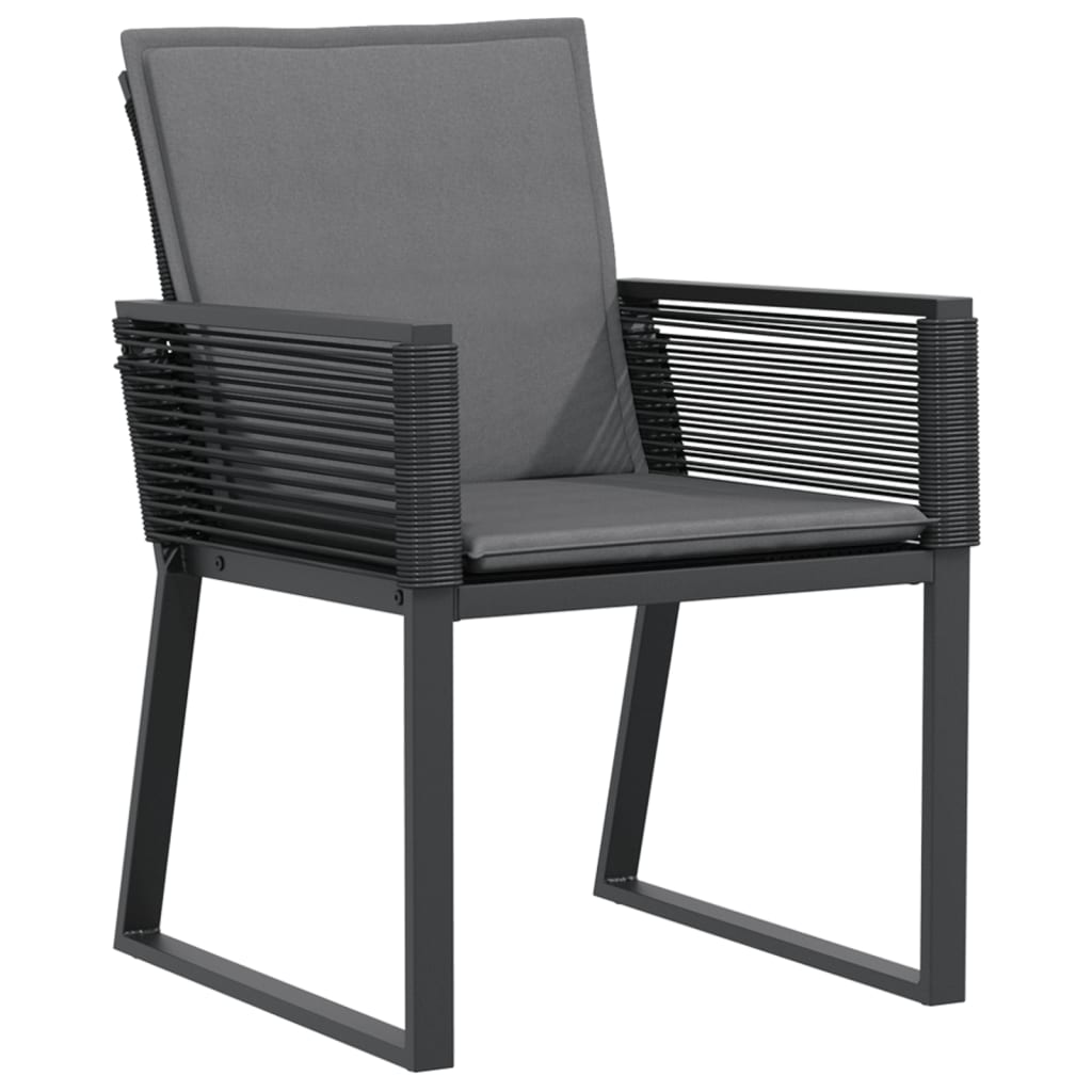 Cadeiras de jardim com almofadões 2 pcs vime PE preto