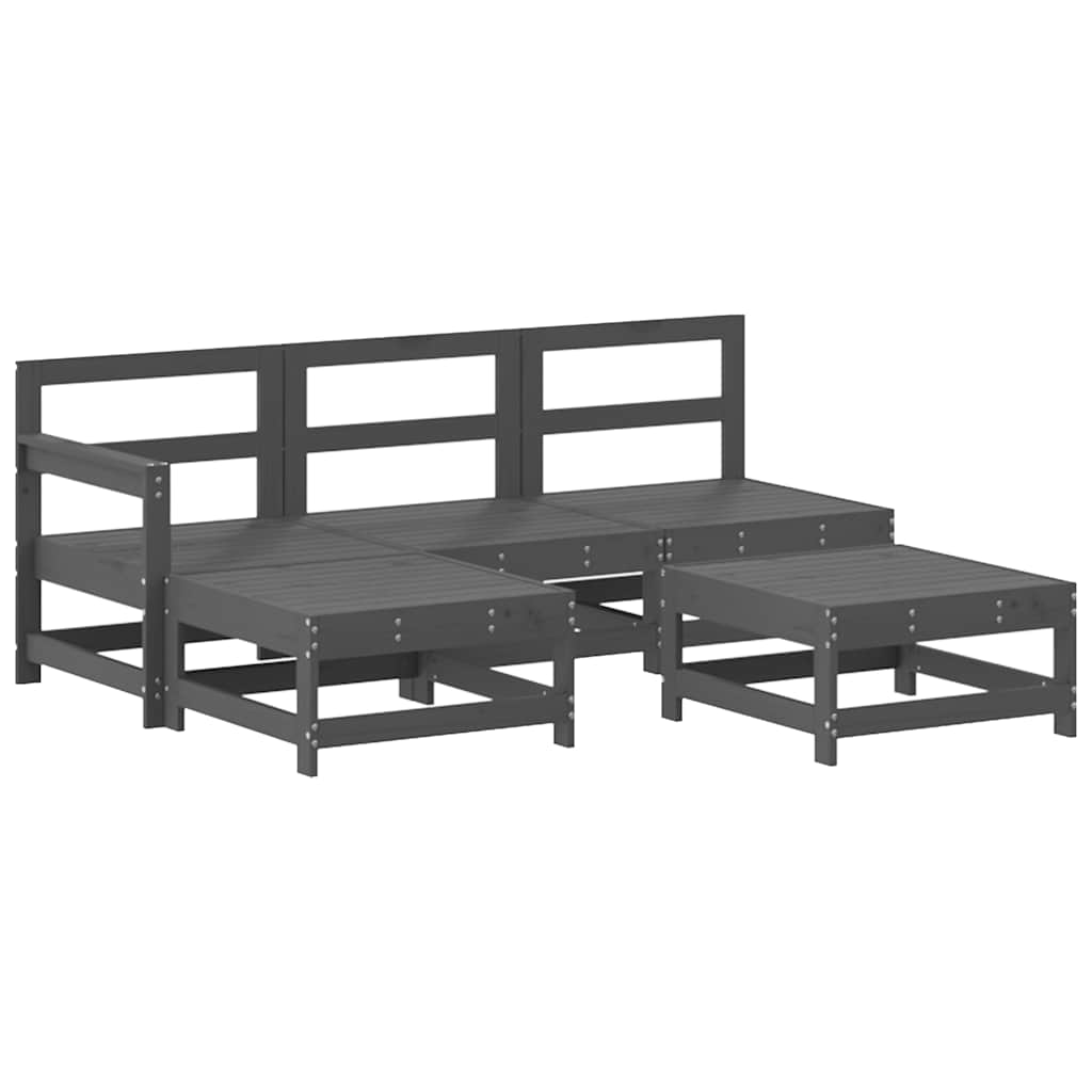 5Pcs conjunto lounge jardim com almofadões madeira maciça cinza