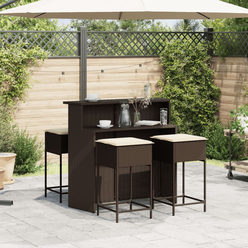 5 Pcs conjunto de bar p/ jardim c/ almofadões vime PE castanho