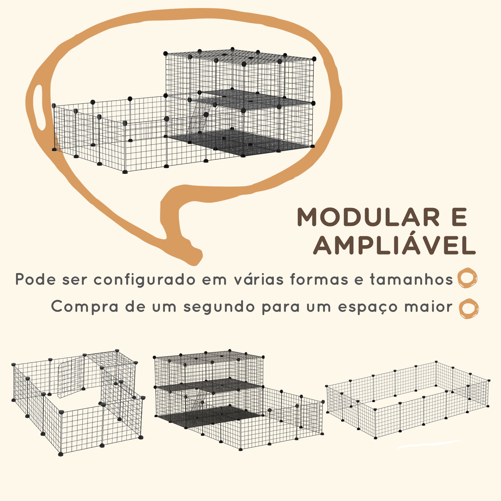 Recinto para Pequenos Animais Recinto Metálico para Animais com Forma Personalizável para Coelhos Porquinho da Índia 175x105x70
