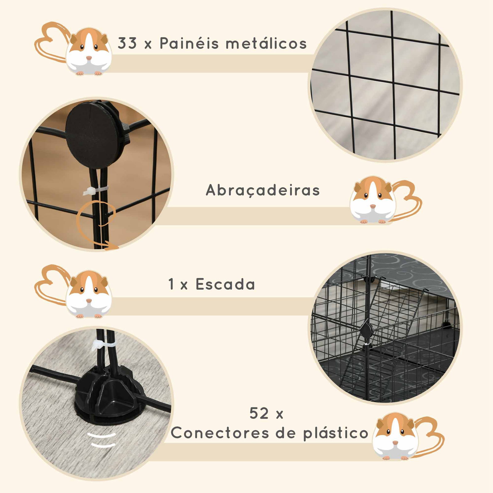 Recinto para Pequenos Animais Recinto Metálico para Animais com Forma Personalizável para Coelhos Porquinho da Índia 175x105x70