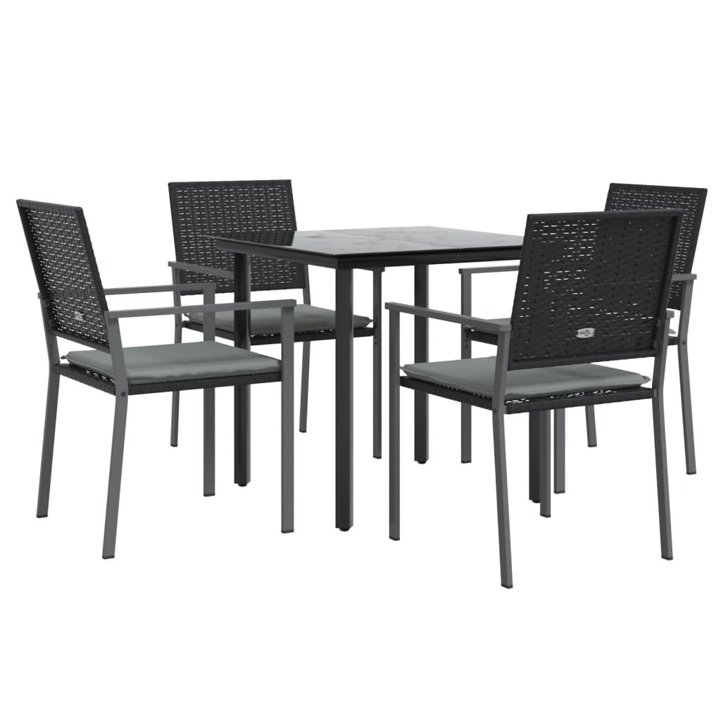 5 Pcs conjunto de jantar p/ jardim c/ almofadões vime PE e aço