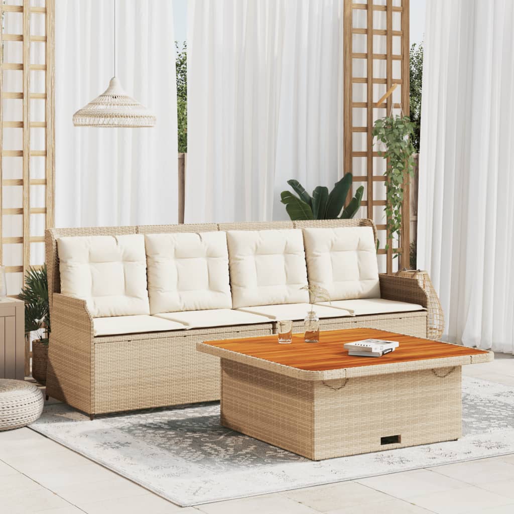 3 Pcs conjunto de sofás p/ jardim com almofadões vime PE bege