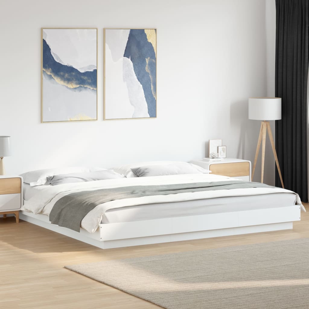 Estrutura cama c/ luzes LED 200x200cm derivados madeira branco