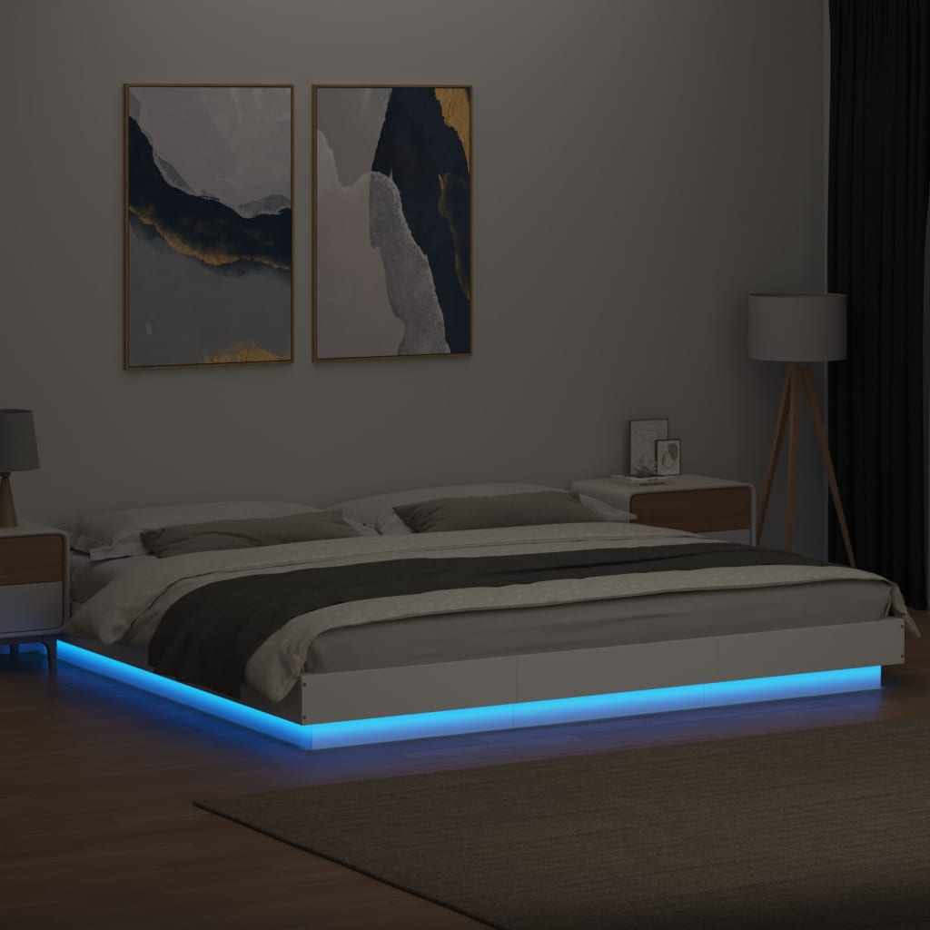 Estrutura cama c/ luzes LED 200x200cm derivados madeira branco