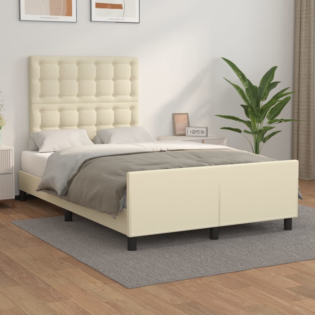 Estrutura de cama c/ cabeceira couro artificial 120x200cm creme