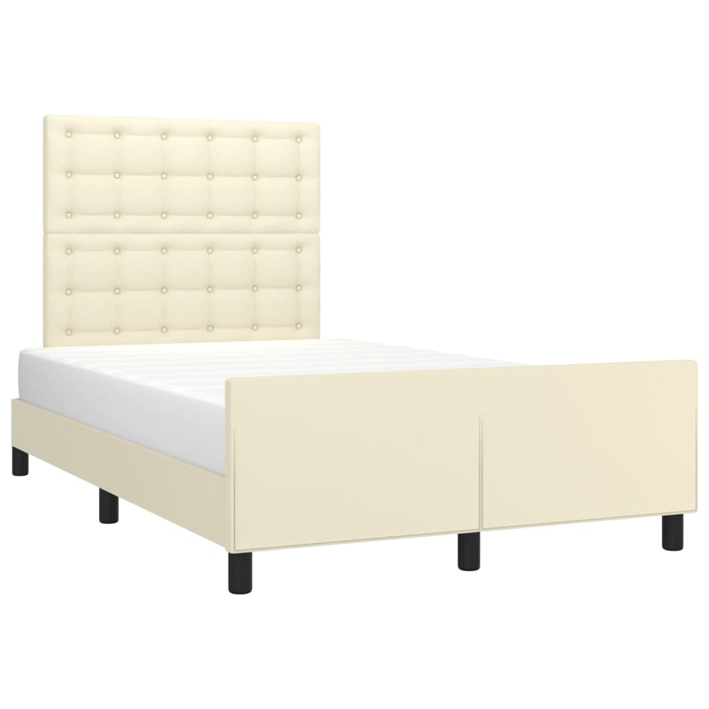 Estrutura de cama c/ cabeceira couro artificial 120x200cm creme