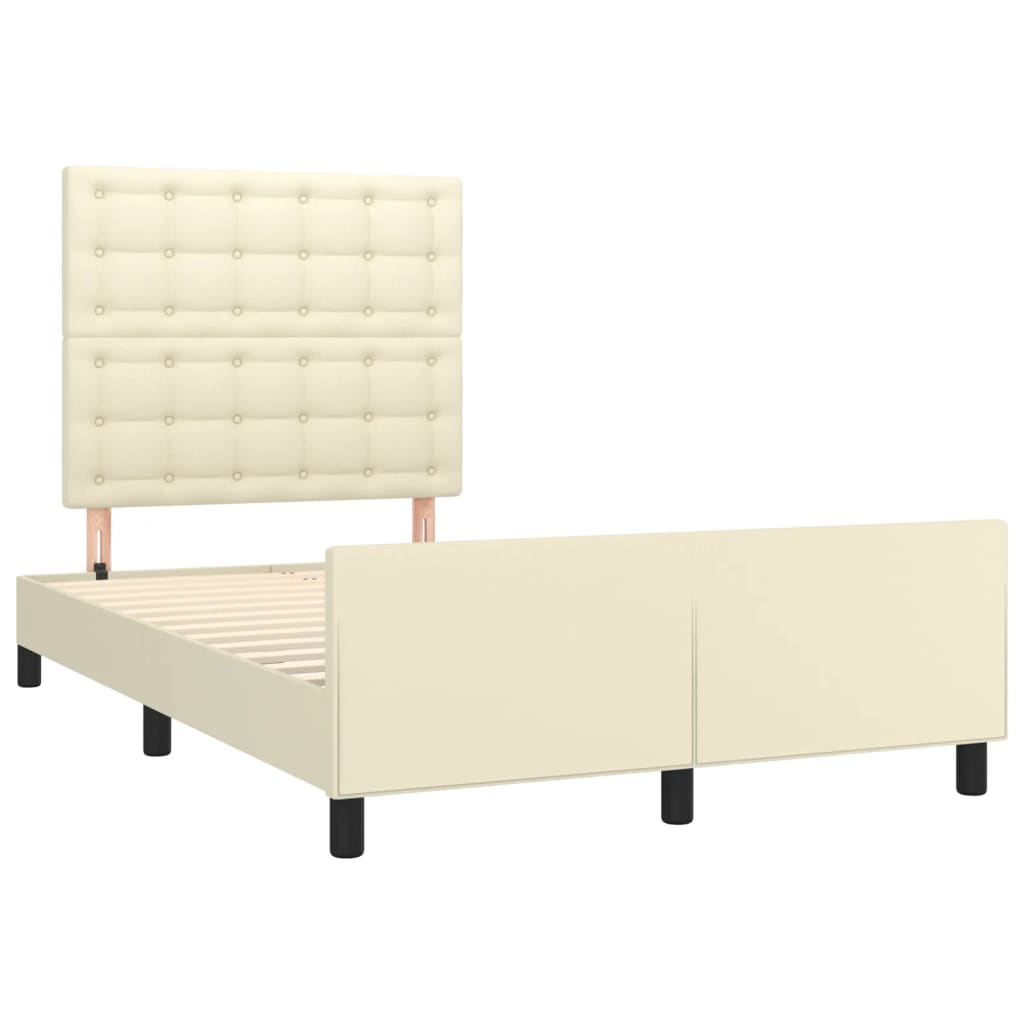Estrutura de cama c/ cabeceira couro artificial 120x200cm creme