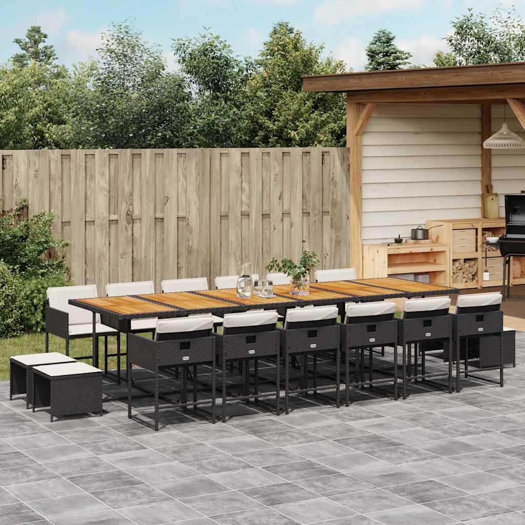 17 Pcs conjunto de jantar p/ jardim c/ almofadões vime PE preto