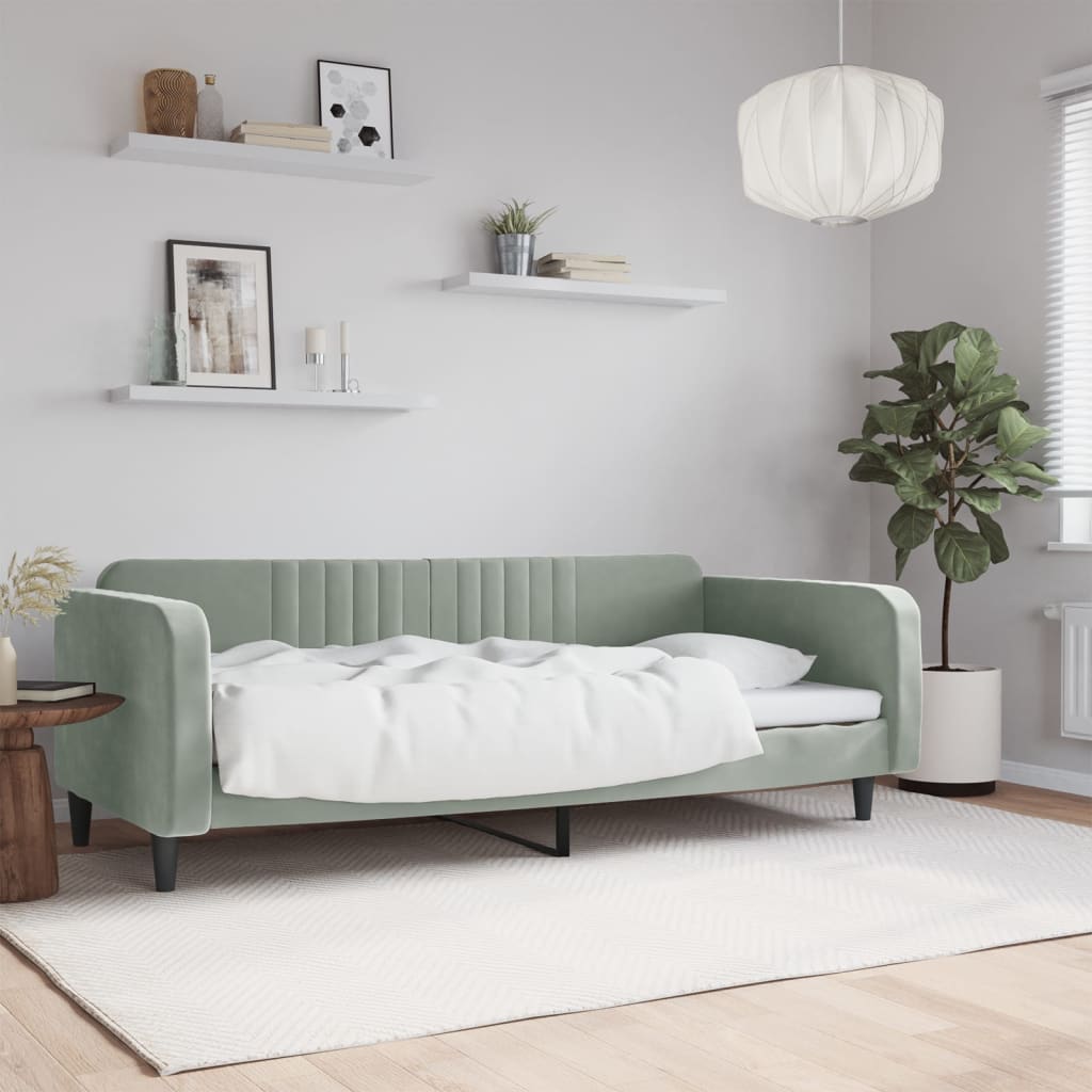 Sofá-cama 100x190 cm veludo cinzento-claro