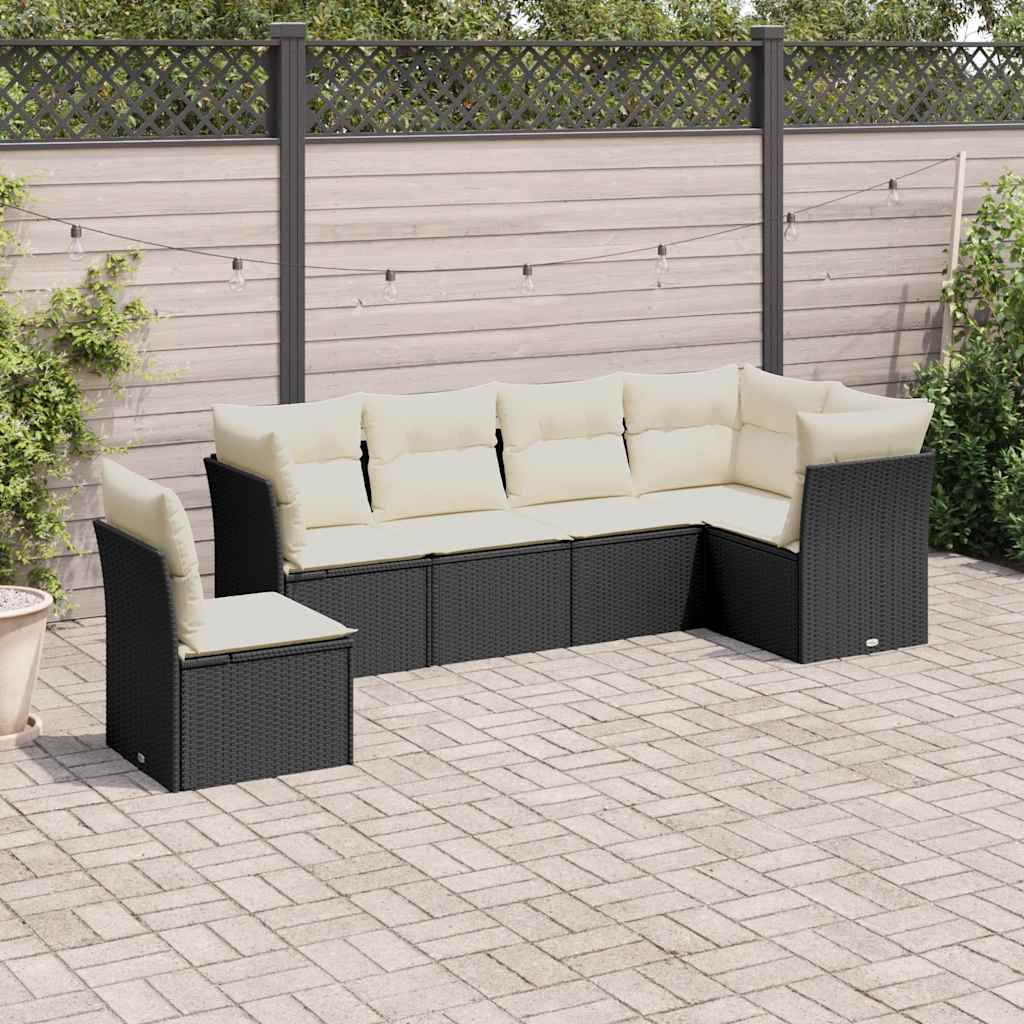 6 Pcs conjunto sofás de jardim c/ almofadões vime PE preto