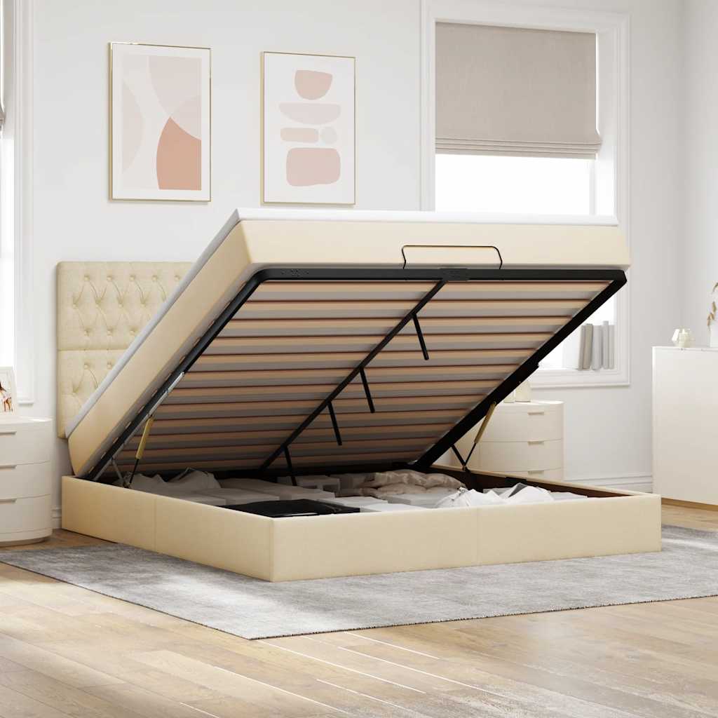 Estrutura de cama otomana com creme de colchão 180x200cm tecido