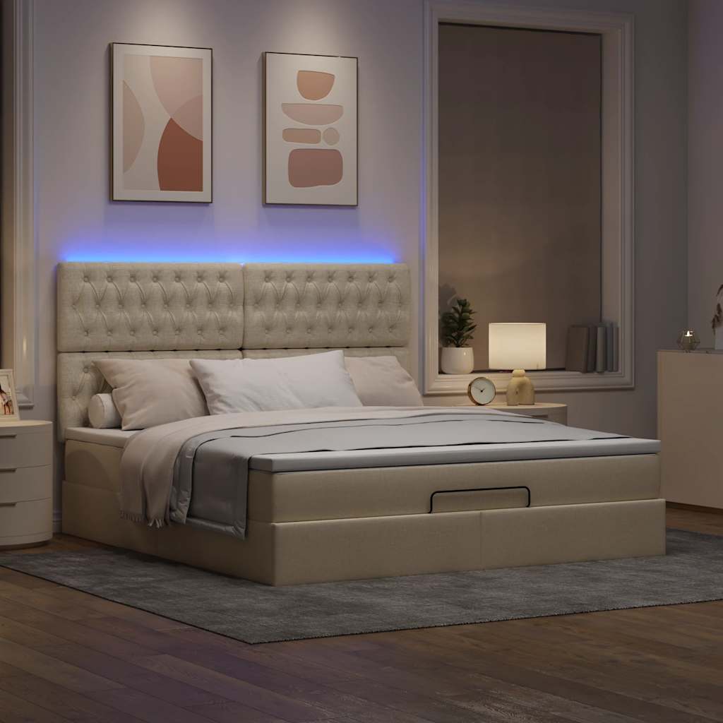 Estrutura de cama otomana com creme de colchão 180x200cm tecido