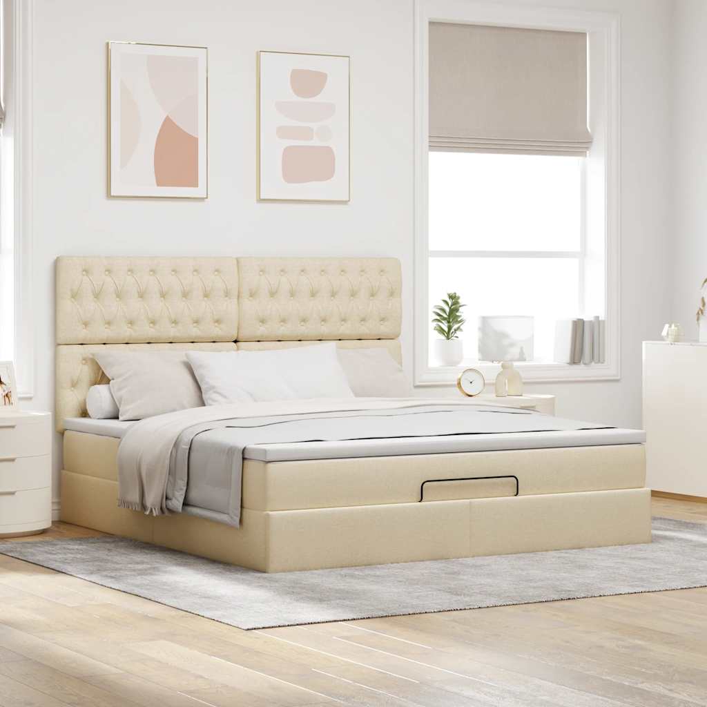 Estrutura de cama otomana com creme de colchão 180x200cm tecido