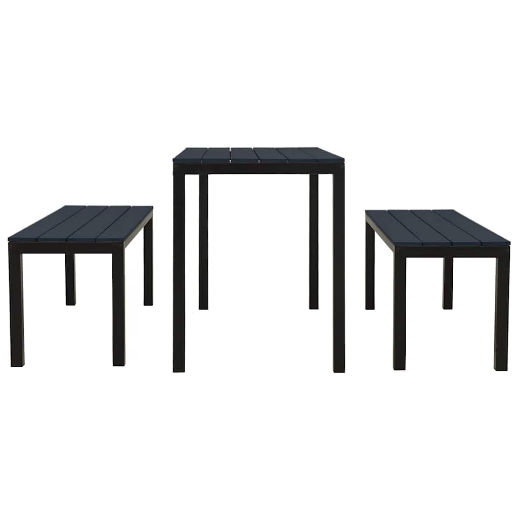3 Pcs conjunto de jantar para jardim aço e wpc preto