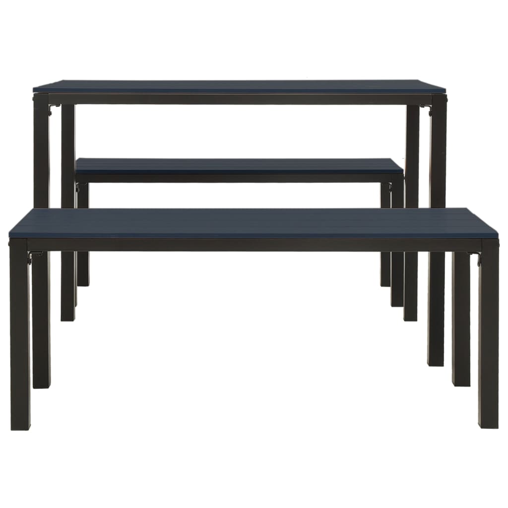 3 Pcs conjunto de jantar para jardim aço e wpc preto