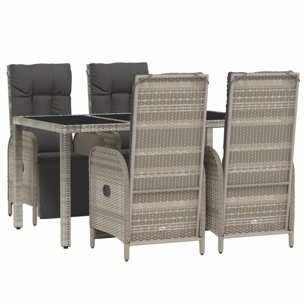 5 Pcs conjunto de jantar p/ jardim c/ almofadões vime PE cinza