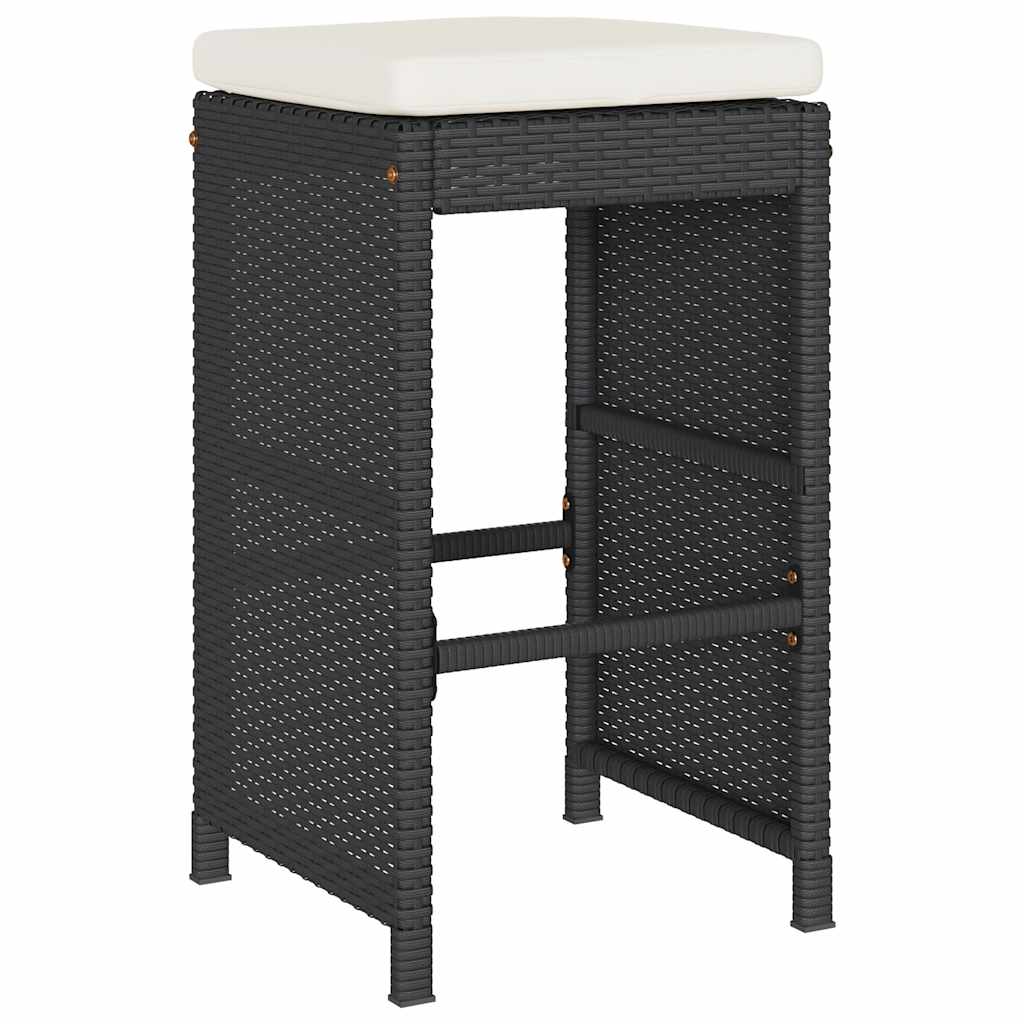 Bancos de bar com almofadões para jardim 2 pcs vime PE preto