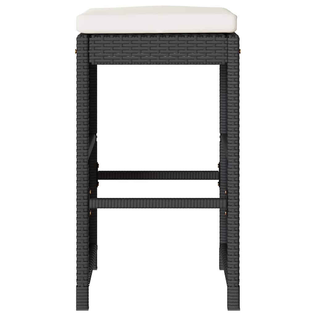 Bancos de bar com almofadões para jardim 2 pcs vime PE preto