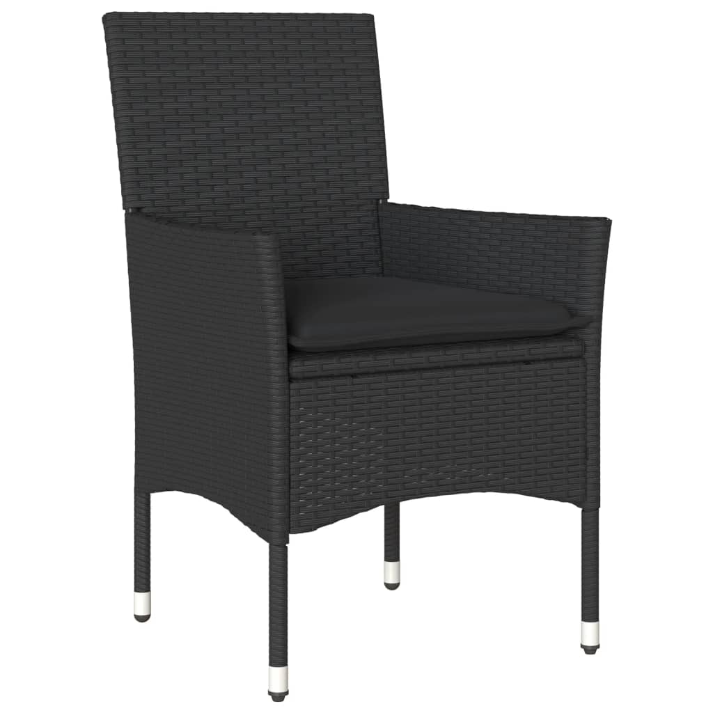 5 Pcs conjunto jantar jardim c/ almofadões vime PE/vidro preto