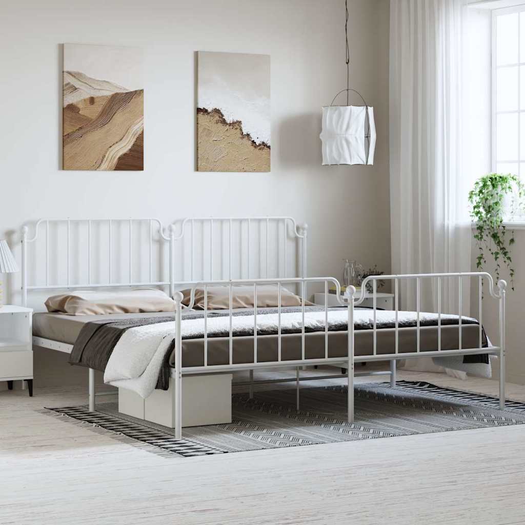 Estrutura de cama com cabeceira e pés 183x213 cm metal branco