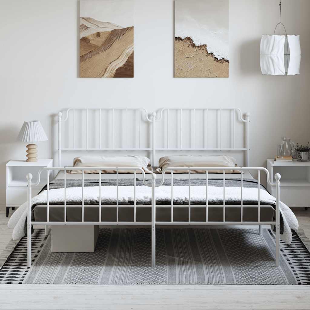Estrutura de cama com cabeceira e pés 183x213 cm metal branco