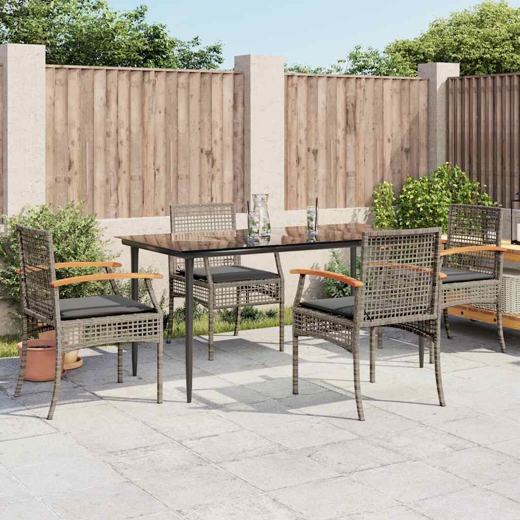 5 Pcs conjunto de jantar p/ jardim c/ almofadões vime PE cinza