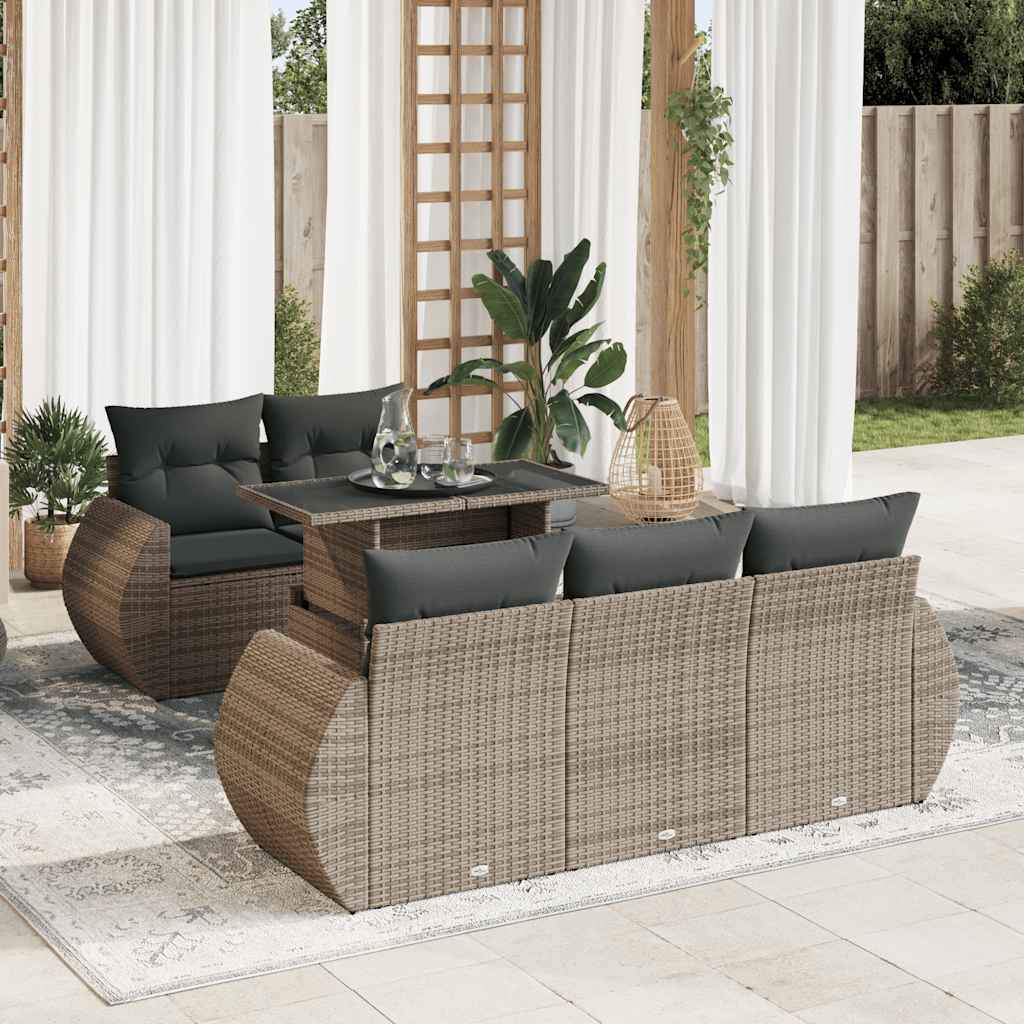 6 Pcs conjunto sofás de jardim com almofadões vime cinzento