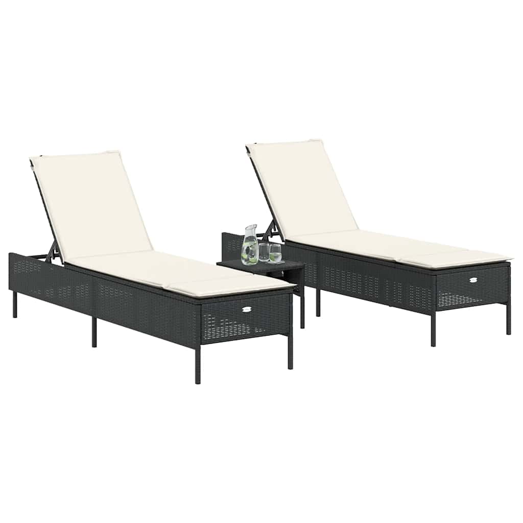 Espreguiçadeiras com almofadões 2 pcs vime PE preto
