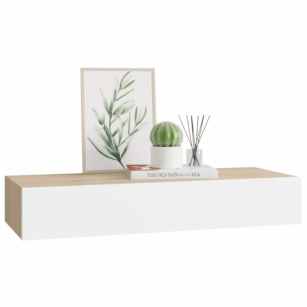 Prateleira de parede com gaveta em carvalho e branco 60x23,5x10 cm MDF