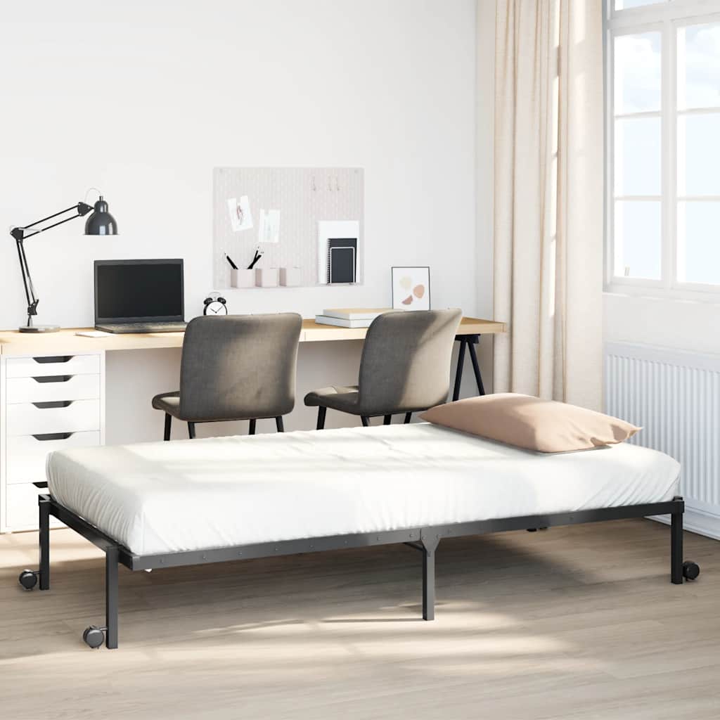 Estrutura de cama sem colchão dobrável 107x203 cm aço preto