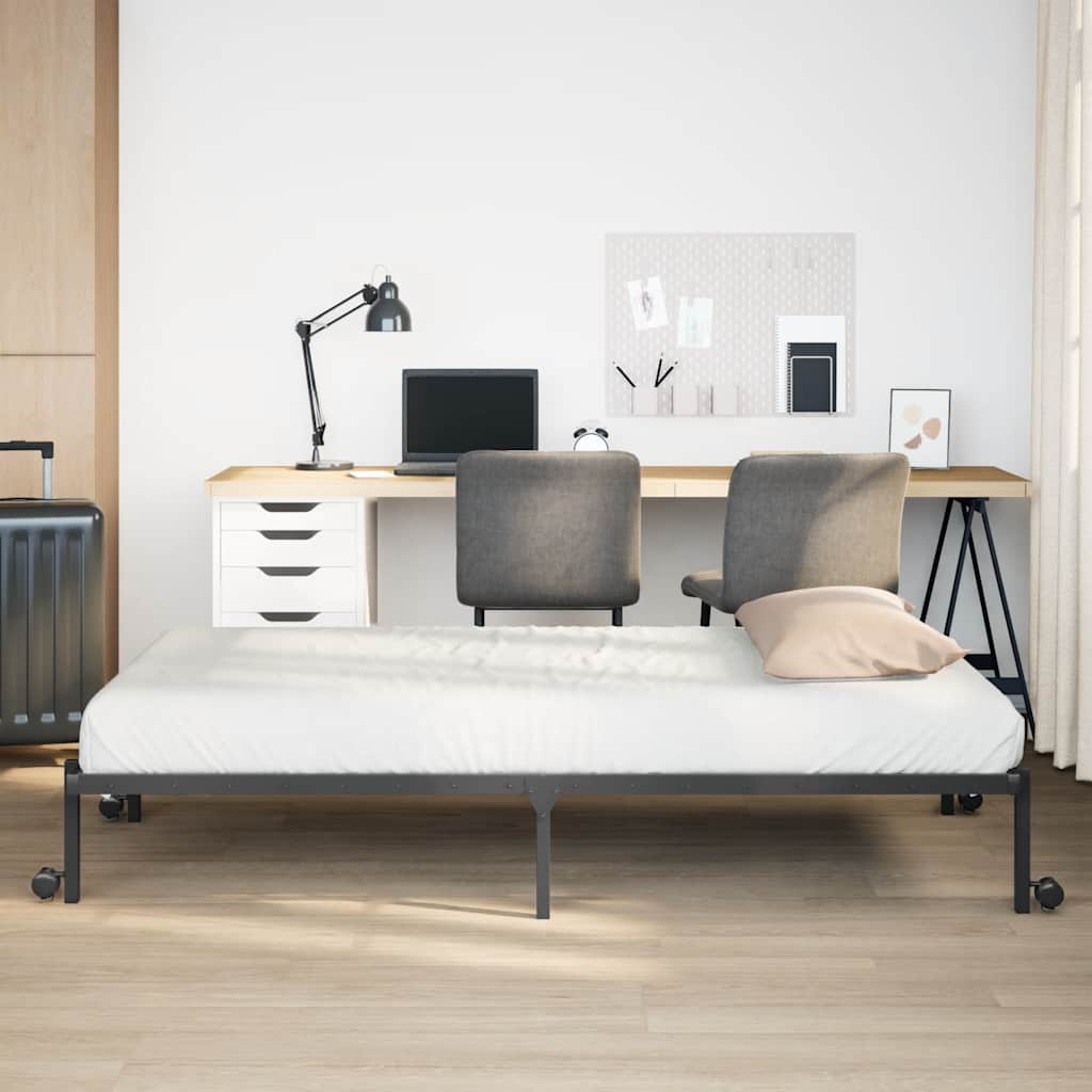 Estrutura de cama sem colchão dobrável 107x203 cm aço preto