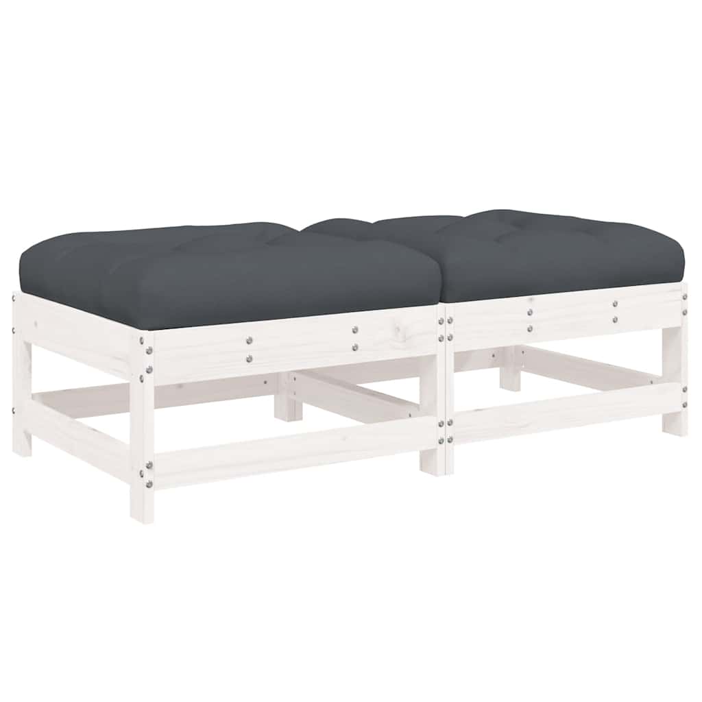 Apoios de pés p/ jardim c/ almofadões 2 pcs pinho maciço branco