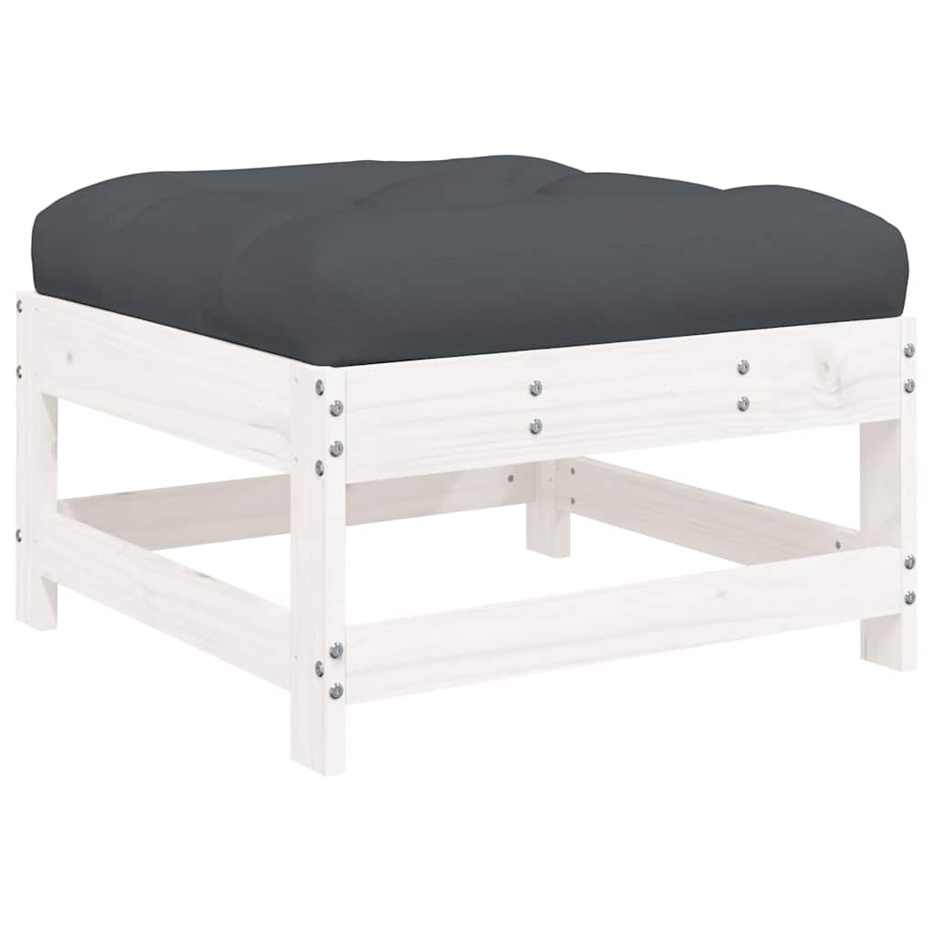 Apoios de pés p/ jardim c/ almofadões 2 pcs pinho maciço branco