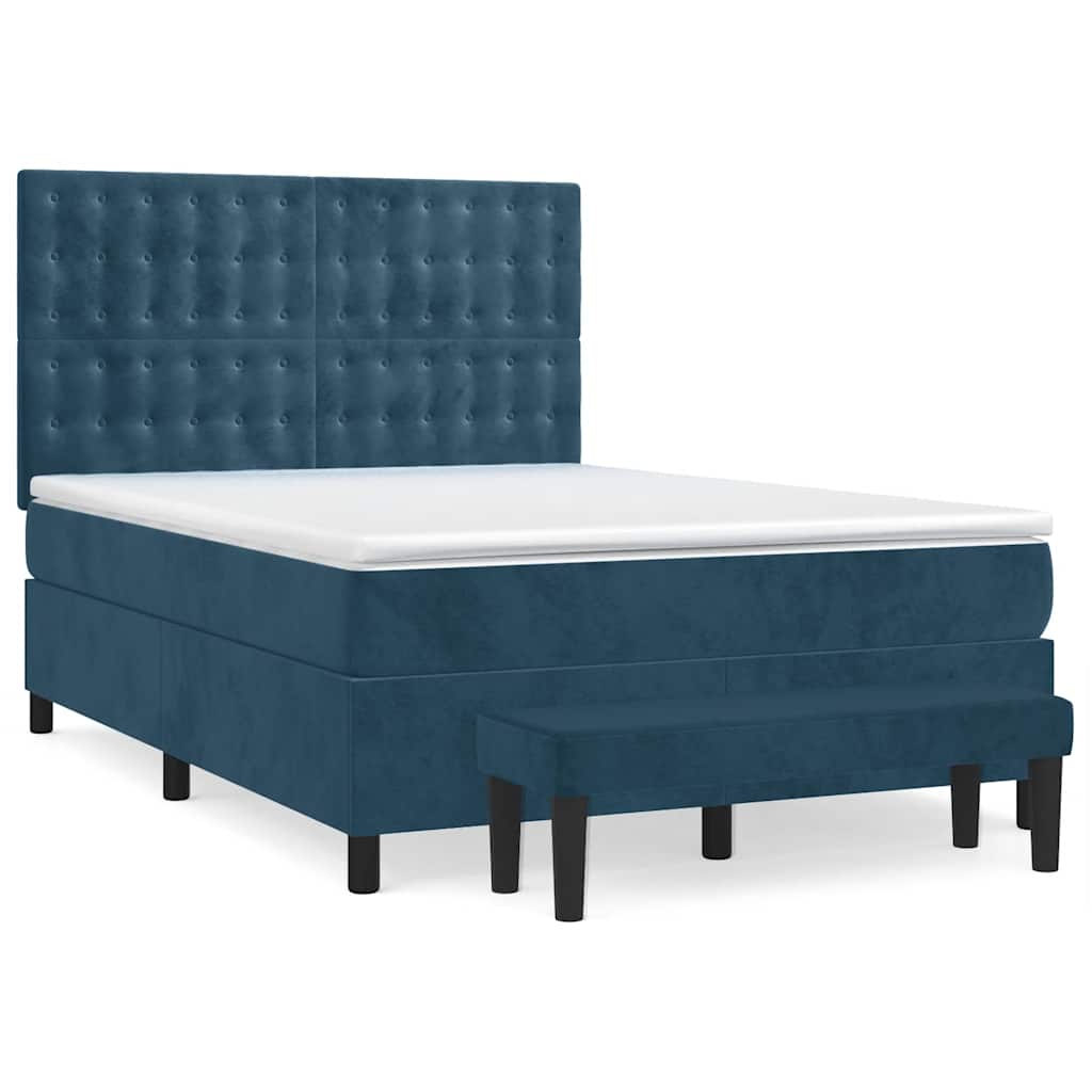 Cama com molas/colchão 140x200 cm veludo azul-escuro