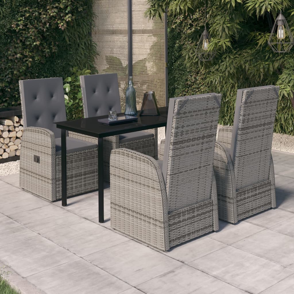 5 Pcs conjunto de jantar para jardim com almofadões cinzento