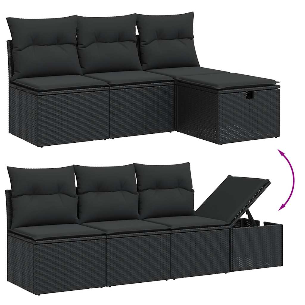 8 Pcs conjunto sofás de jardim com almofadões vime PE preto