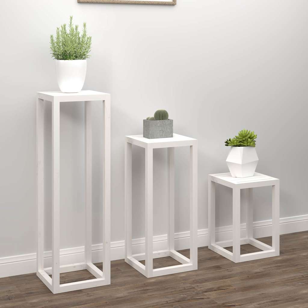 3 Pcs conjunto de suporte plantas pinho maciço branco