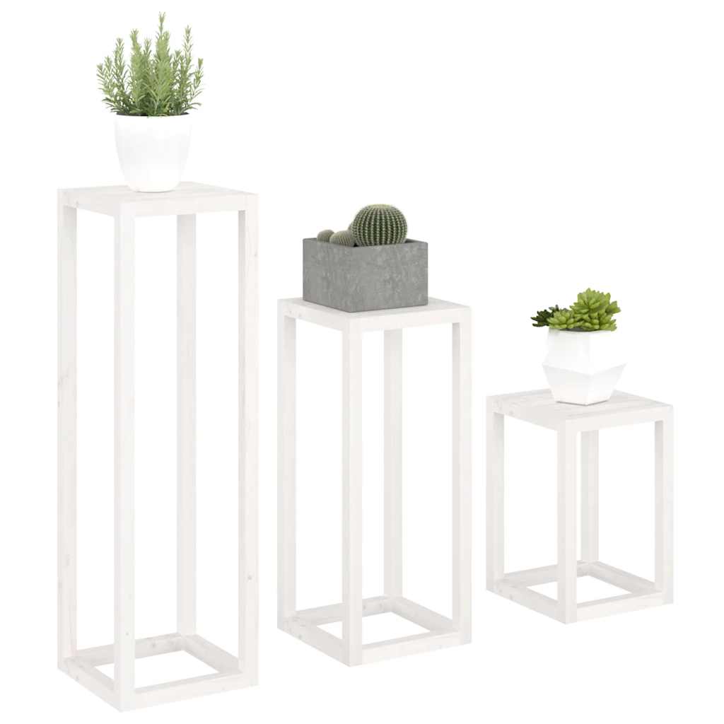 3 Pcs conjunto de suporte plantas pinho maciço branco
