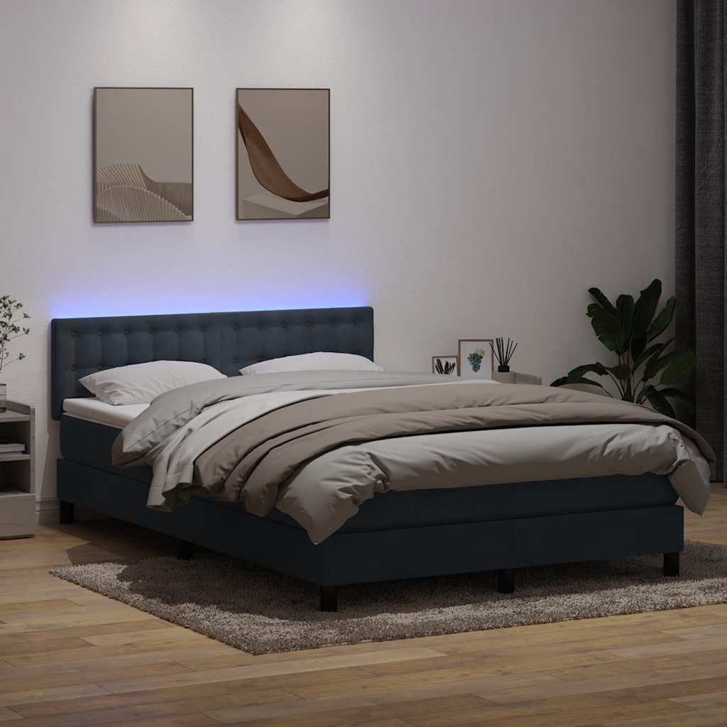 Cama box spring c/ colchão e LED 160x210 cm veludo cinzento-escuro