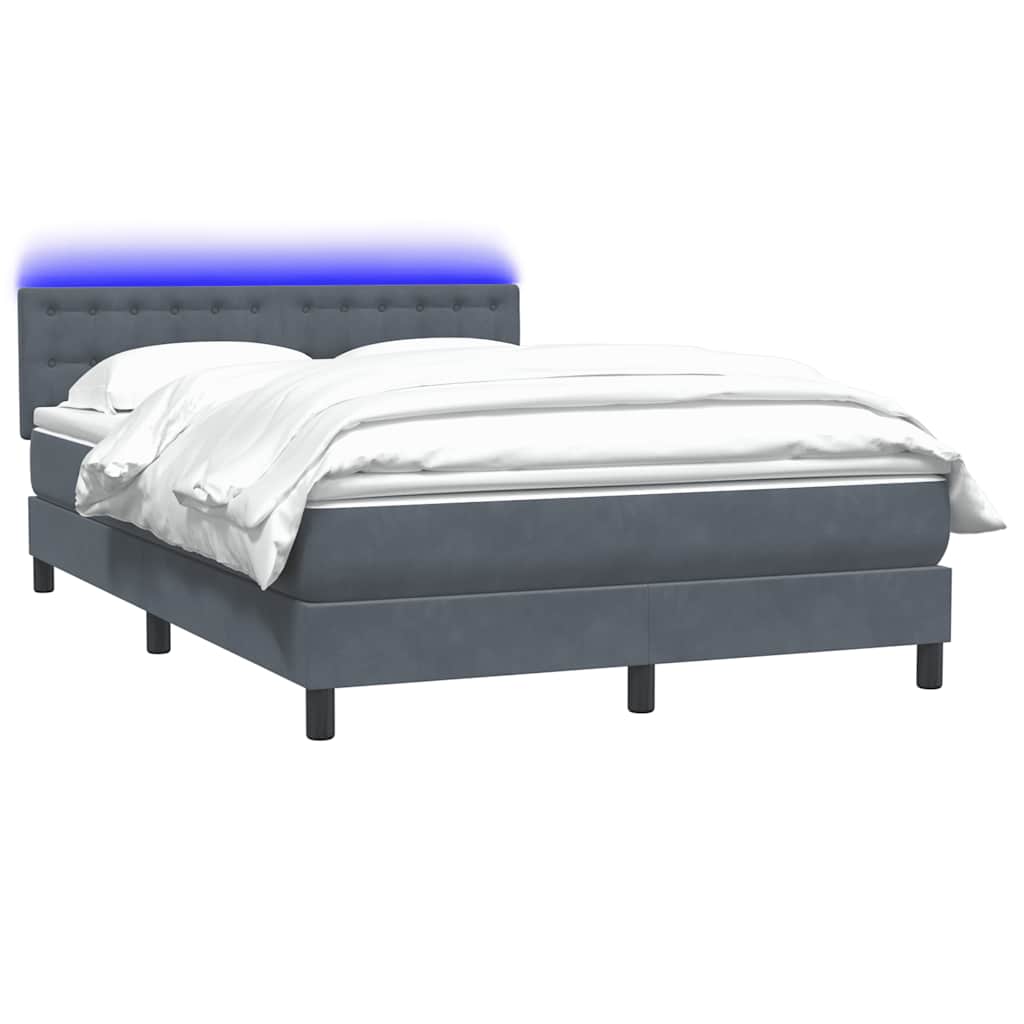 Cama box spring c/ colchão e LED 160x210 cm veludo cinzento-escuro