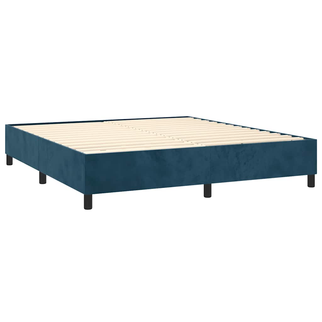 Cama com molas/colchão 160x200 cm veludo azul-escuro
