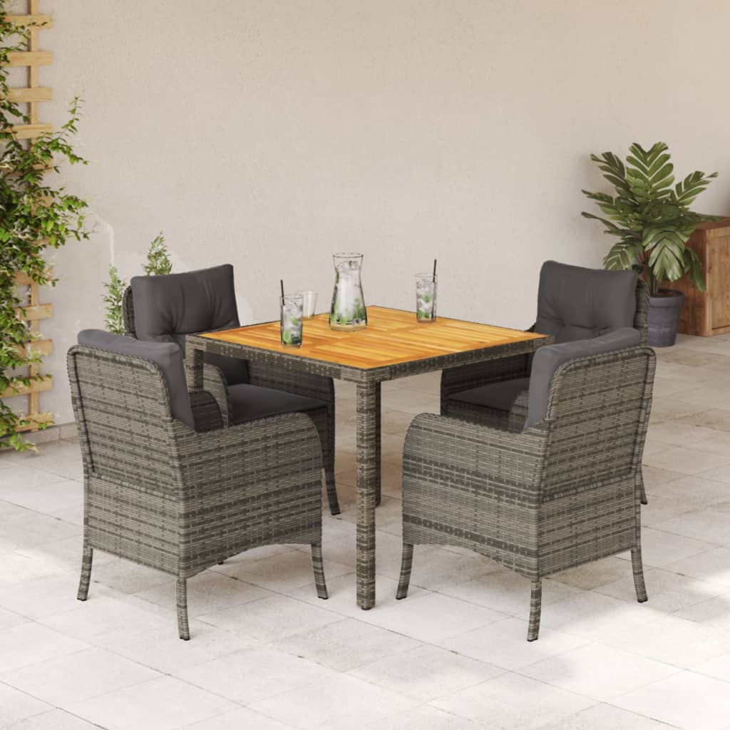 5 Pcs conjunto de jantar p/ jardim c/ almofadões vime PE cinza