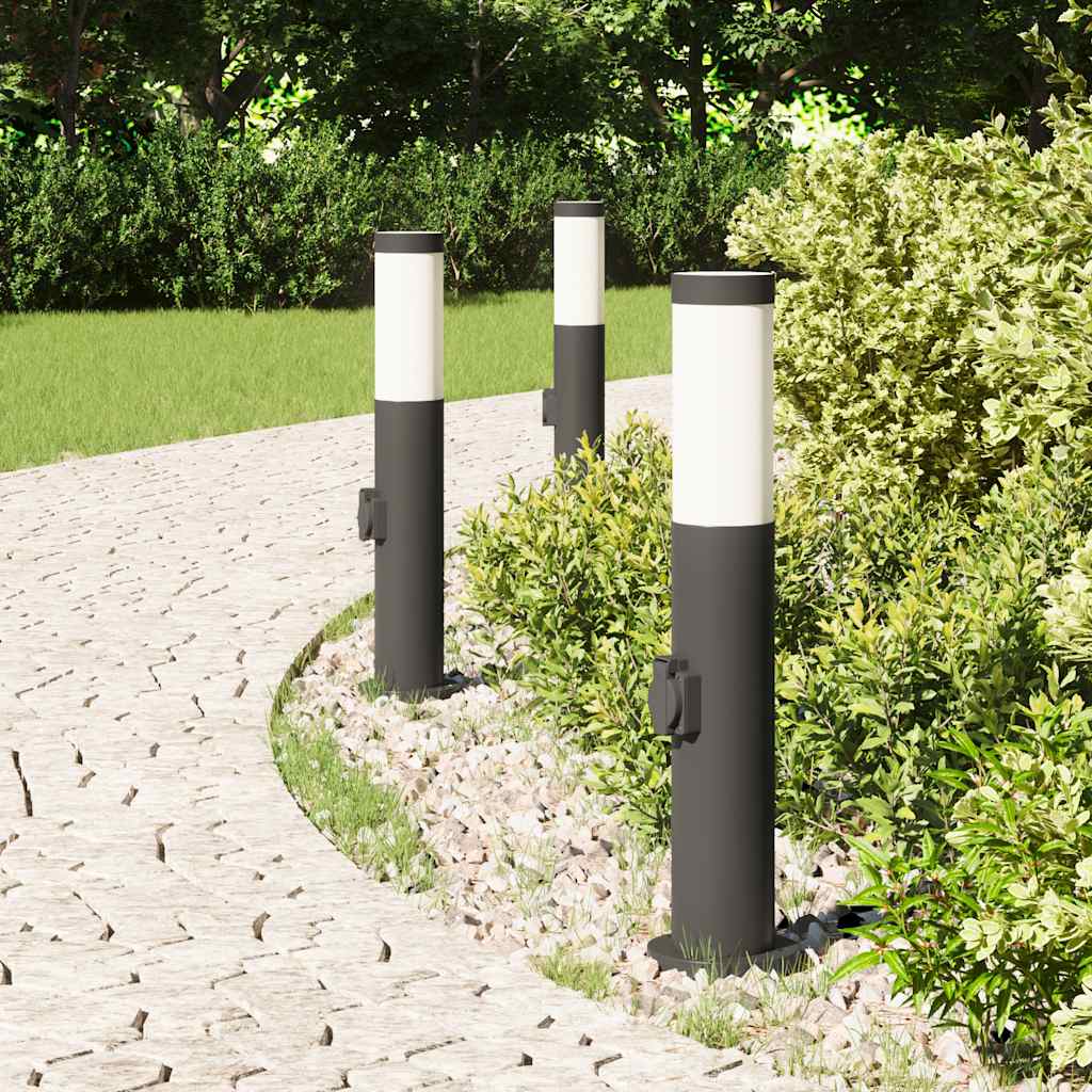 Luminárias de balizador com tomada, 3 peças, 50 cm, aço inoxidável, IP44