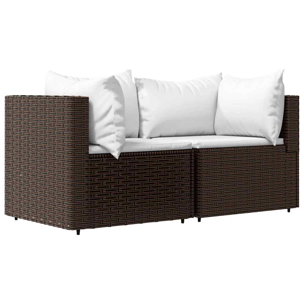 3 Pcs conjunto lounge jardim c/ almofadões vime PE castanho